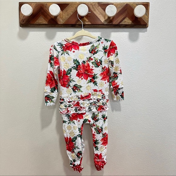 POSH PEANUT PP EMILIA CHRISTMAS XMAS HOLIDAY PAJAMA FOOTIE POINSETTIA BABY 6-9M - Picture 3 of 5